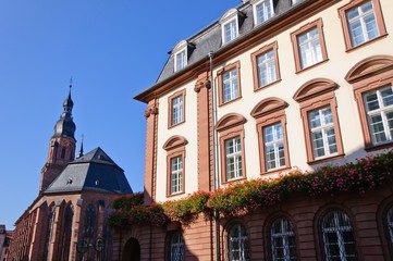 Fototapeta na wymiar Church of the Holy Spirit and City Hall of Heidelberg, Germany