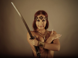 warrior woman holding sword