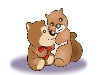 Two toy animals sitting together.