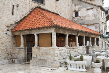 Croatia, Trogir. Fish market in an open loggia