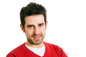 Portrait of young casual man smiling, isolated on white