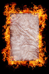 Burning objects and objects in fire on black background