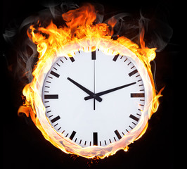 Burning objects and objects in fire on black background