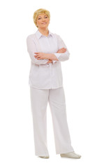 Happy senior woman isolated