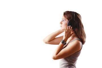 Girl listening music in headphones