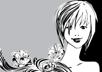 Beautiful girl with a bouquet of flowers.