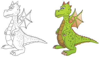 comic drache coloriert und outlines