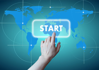 hand pressing start button