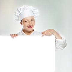 Young female chef with copy space banner