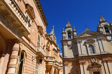Facade of the St. Paul's Cathedral, Mdina, Malta