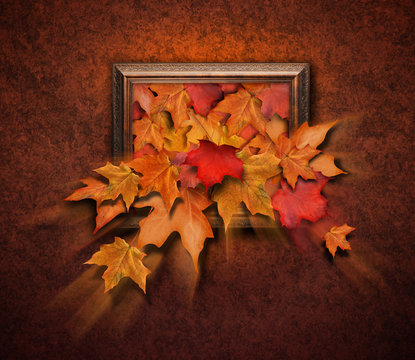 Fall Leaves Coming Out of Antique Frame
