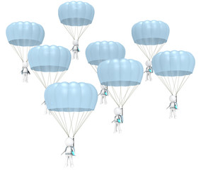 3D little human characters X 8 with Parachutes and Tablet Pad.