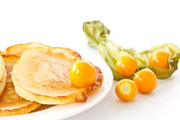 pancakes with berries physalis