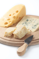 Cheeses on a cheese board