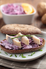 Herring and coleslaw sandwich