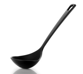 black kitchen ladle isolated on white