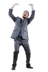 Businessman pushing away virtual obstacles