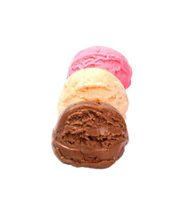 Three scoops of ice cream. Isolated.