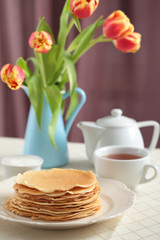Stack of crepes on a table