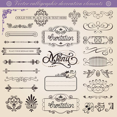Vector calligraphic decoration elements set
