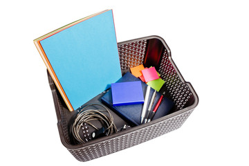 office supplies packed in the plastic box