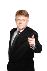Closeup of a businessman pointing at you