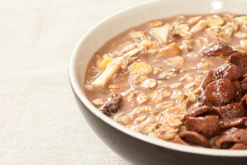 Cereals made from whole grain and chocolate crunchy with milk