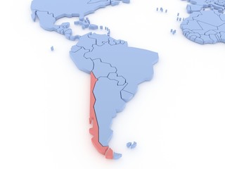 Three-dimensional map of Chile isolated on background. 3d