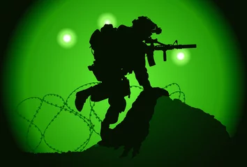 Photo sur Plexiglas Militaire Un soldat américain a utilisé des lunettes de vision nocturne