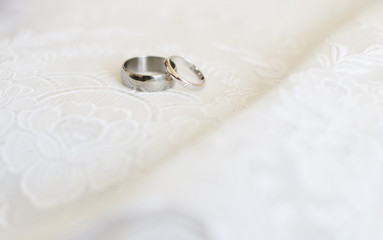 Two wedding rings on a white background