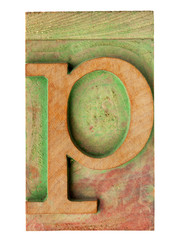 letter p in letterpress wood type