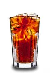 Cola in glass, isolated on white background