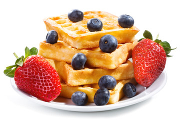 waffles with strawberry and blueberry