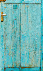 The doors made of wood painted blue
