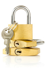 three golden padlocks