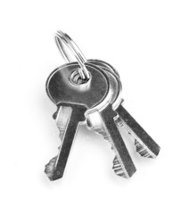 Three keys on metal ring isolated on white