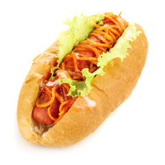 Appetizing hot dog isolated on white