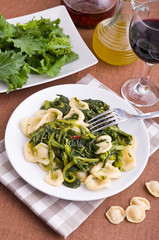 Orecchiette with turnip tops. Orecchiette con cime di rapa.
