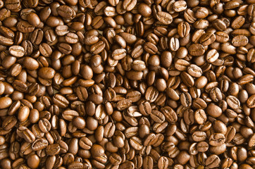 Spilled coffee beans background