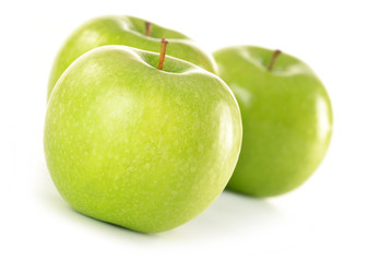 Three green apples isolated on white