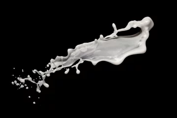 Foto auf Acrylglas Milchshake Milchspritzer auf schwarzem Hintergrund isoliert
