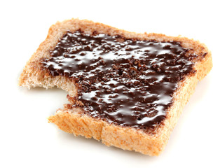 Bitten sandwich with chocolate isolated on white