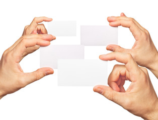 Business cards in hands