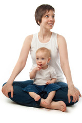 Young mother sitting with her child