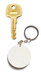 Badge and key on the white background