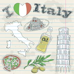 Papier Peint photo Autocollant Doodle Carte de grunge de voyage Italie