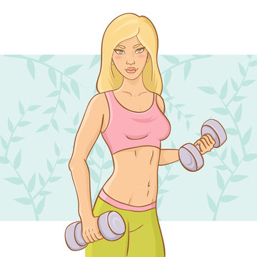 Sporty girl doing a workout with dumb-bell