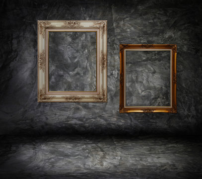 vintage interiors  design with frames on cement  background