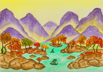 Obraz na płótnie Canvas Chinese landscape, painting