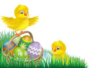 Easter chicks and egg basket